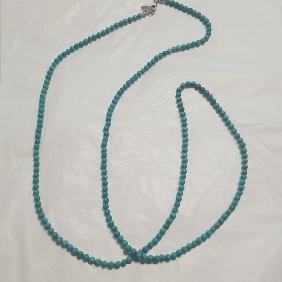 TURQUOISE BEAD NECKLACE, 36" With 925 SS Lobster Claw Clasp.  EUC, J#46 - Picture 1 of 4